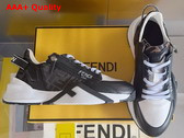 Fendi Flow Sneakers Blue FF Jacquard and White Leather Running Sneakers Replica