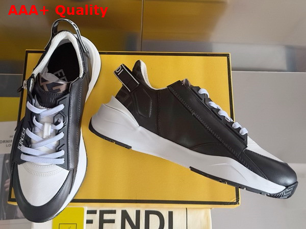 Fendi Flow Sneakers Blue FF Jacquard and White Leather Running Sneakers Replica