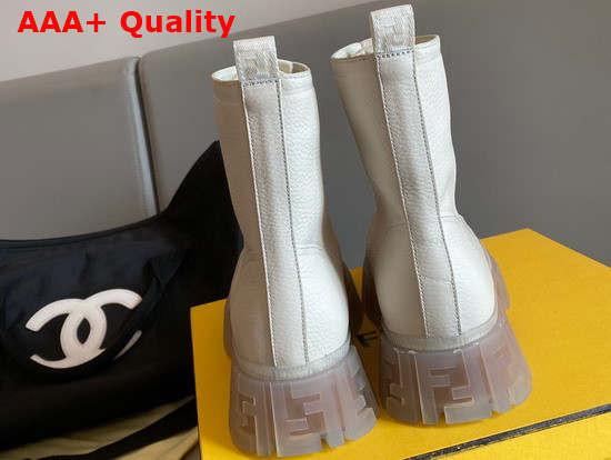 Fendi Force Beige Leather Ankle Boots with Beige and Transparent Rubber Lug Sole Replica