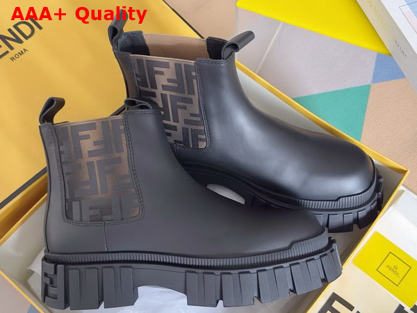 Fendi Force Chelsea Boots Brown FF Jacquard and Black Leather Chelsea Boots Replica