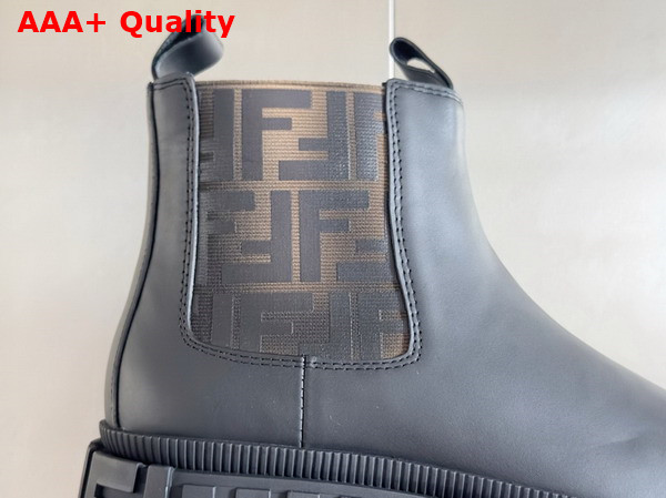 Fendi Force Chelsea Boots Brown FF Jacquard and Black Leather Chelsea Boots Replica