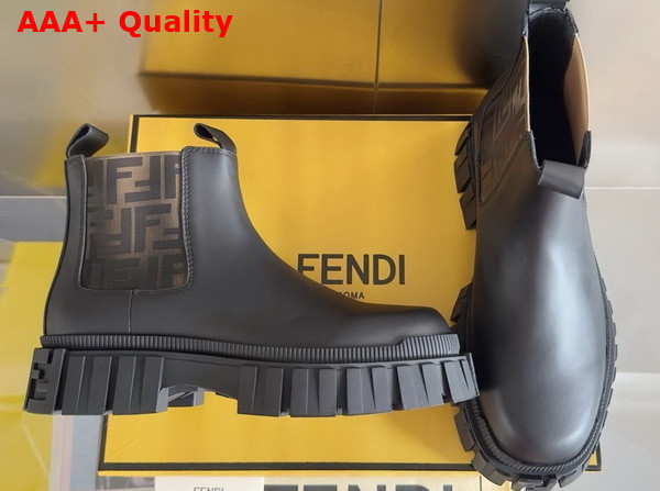 Fendi Force Chelsea Boots Brown FF Jacquard and Black Leather Chelsea Boots Replica