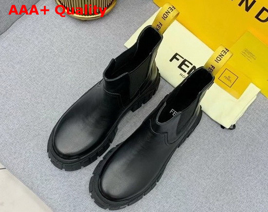 Fendi Force Chelsea Boots with Rounded Toe and Elastic Insert On The Side Black Calfskin Replica