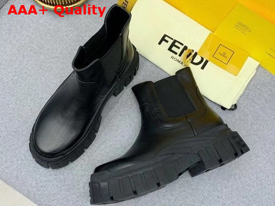 Fendi Force Chelsea Boots with Rounded Toe and Elastic Insert On The Side Black Calfskin Replica