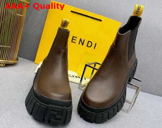 Fendi Force Chelsea Boots with Rounded Toe and Elastic Insert On The Side Brown Calfskin Replica