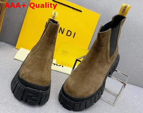 Fendi Force Chelsea Boots with Rounded Toe and Elastic Insert On The Side Brown Suede Leather Replica