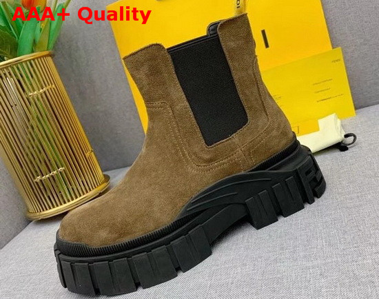 Fendi Force Chelsea Boots with Rounded Toe and Elastic Insert On The Side Brown Suede Leather Replica