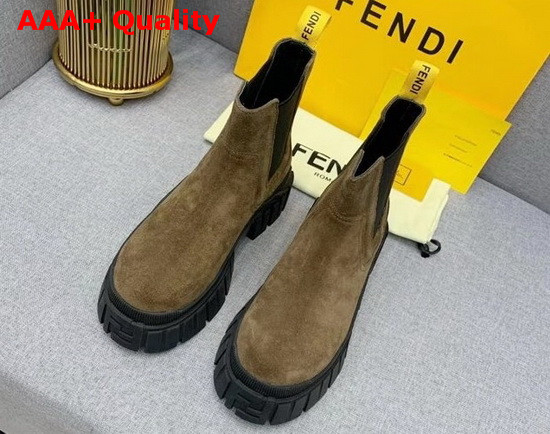 Fendi Force Chelsea Boots with Rounded Toe and Elastic Insert On The Side Brown Suede Leather Replica