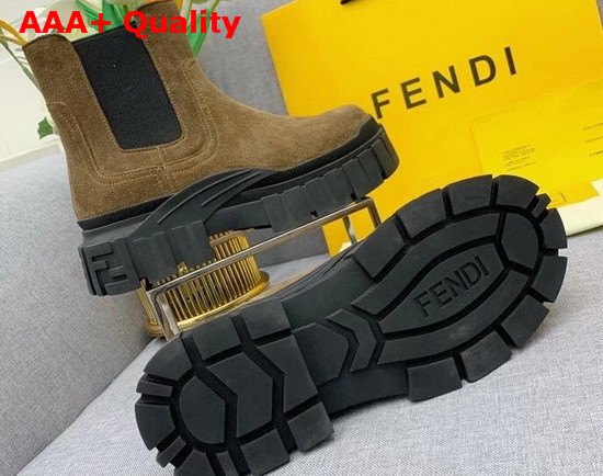 Fendi Force Chelsea Boots with Rounded Toe and Elastic Insert On The Side Brown Suede Leather Replica