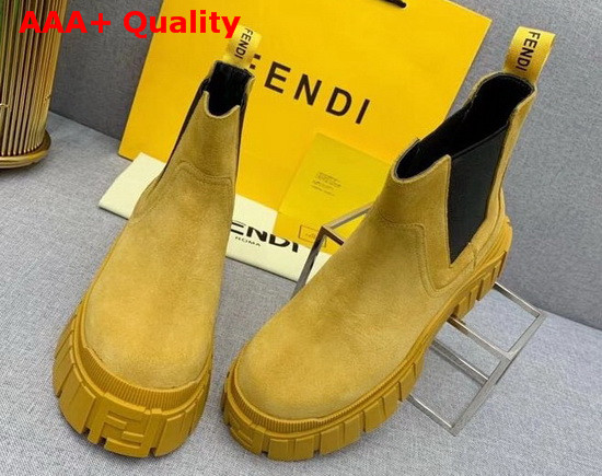 Fendi Force Chelsea Boots with Rounded Toe and Elastic Insert On The Side Camel Suede Leather Replica