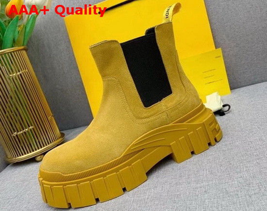 Fendi Force Chelsea Boots with Rounded Toe and Elastic Insert On The Side Camel Suede Leather Replica