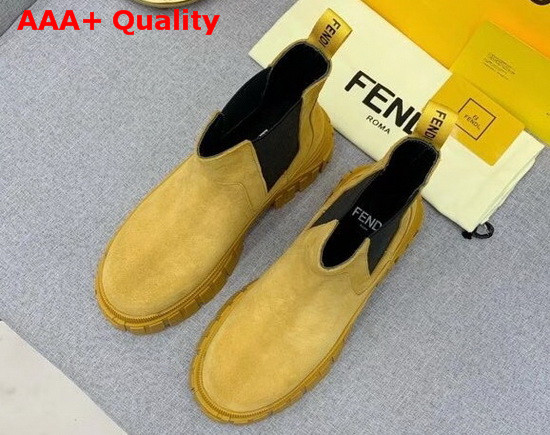 Fendi Force Chelsea Boots with Rounded Toe and Elastic Insert On The Side Camel Suede Leather Replica