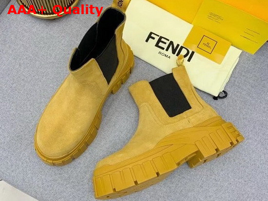 Fendi Force Chelsea Boots with Rounded Toe and Elastic Insert On The Side Camel Suede Leather Replica