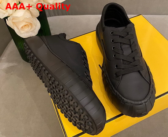 Fendi Force Lace Up Sneakers Black Leather Replica