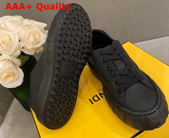 Fendi Force Lace Up Sneakers Black Leather Replica