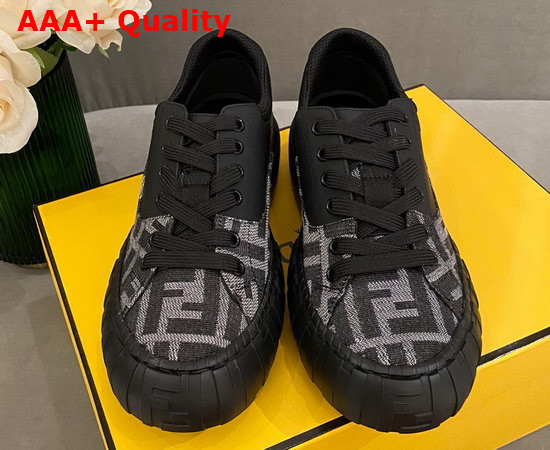 Fendi Force Lace Up Sneakers Black Leather and FF Jacquard Fabric in Gray and Black Replica