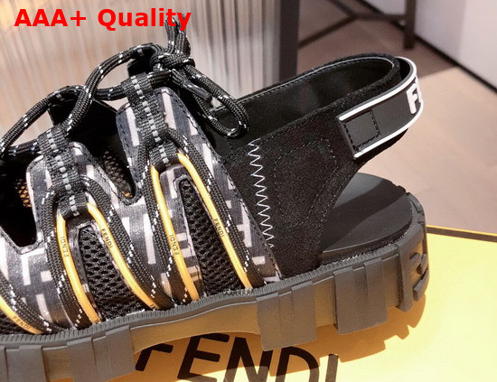 Fendi Force Sandals Black Tech Mesh and Leather Sandals Black and White Replica