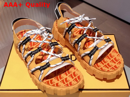 Fendi Force Sandals Yellow Tech Mesh and Leather Sandals Replica