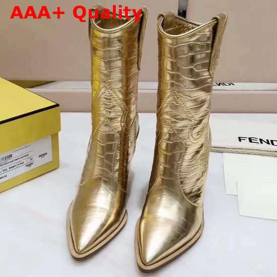 Fendi Gold Crocodile Embossed Ankle Boots Replica