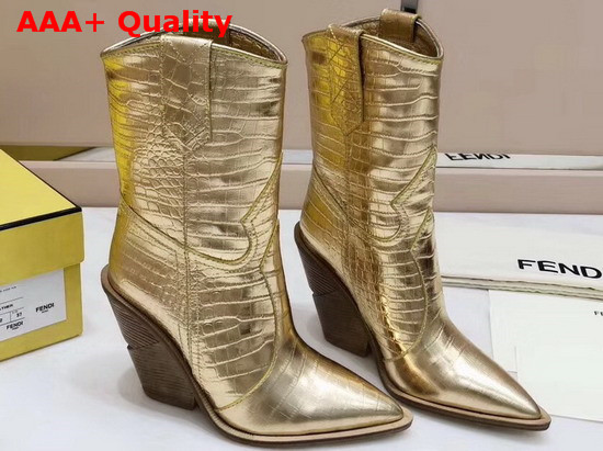 Fendi Gold Crocodile Embossed Ankle Boots Replica