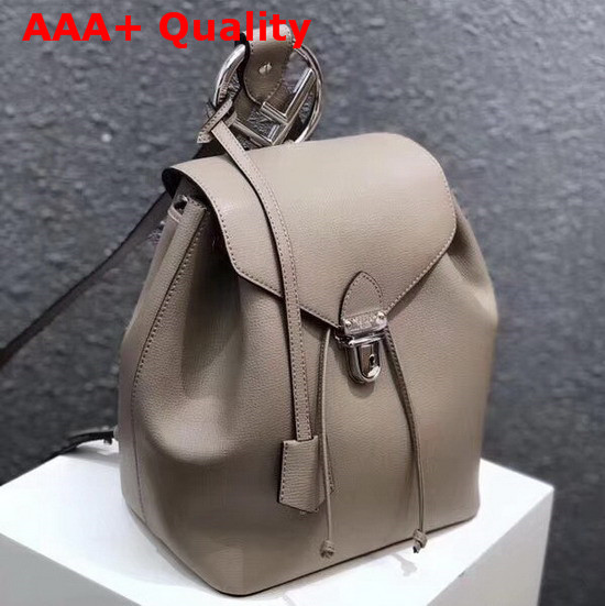 Fendi Grey Leather Backpack with Metal Handle Shaped Like The New Fendi Logo Replica