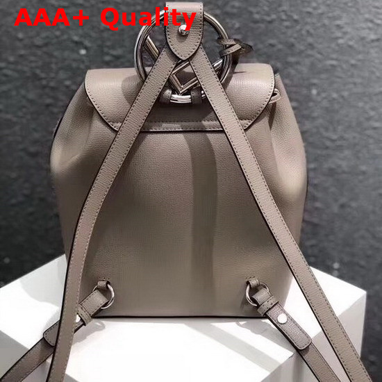 Fendi Grey Leather Backpack with Metal Handle Shaped Like The New Fendi Logo Replica