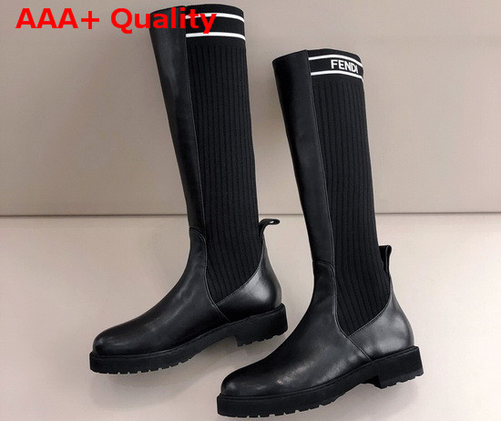 Fendi High Boot in Black Leather and Stretch Fabric Replica