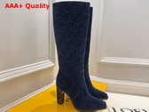 Fendi High Heeled Blue FF Chenille Boots Replica