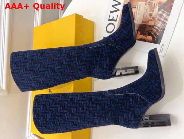 Fendi High Heeled Blue FF Chenille Boots Replica