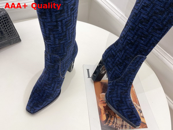 Fendi High Heeled Blue FF Chenille Boots Replica