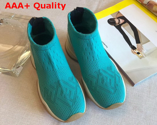 Fendi High Tech Turquoise Jacquard Sneakers Replica