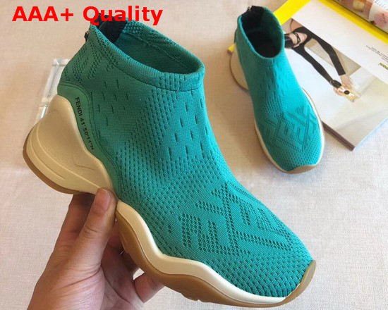 Fendi High Tech Turquoise Jacquard Sneakers Replica