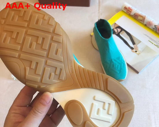 Fendi High Tech Turquoise Jacquard Sneakers Replica