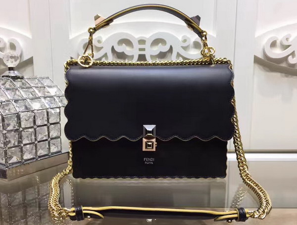 Fendi Kan I Black and Gold Leather Handbag For Sale