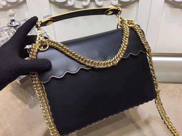 Fendi Kan I Black and Gold Leather Handbag For Sale