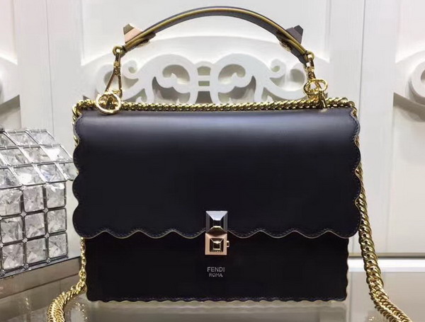 Fendi Kan I Black and Gold Leather Handbag For Sale