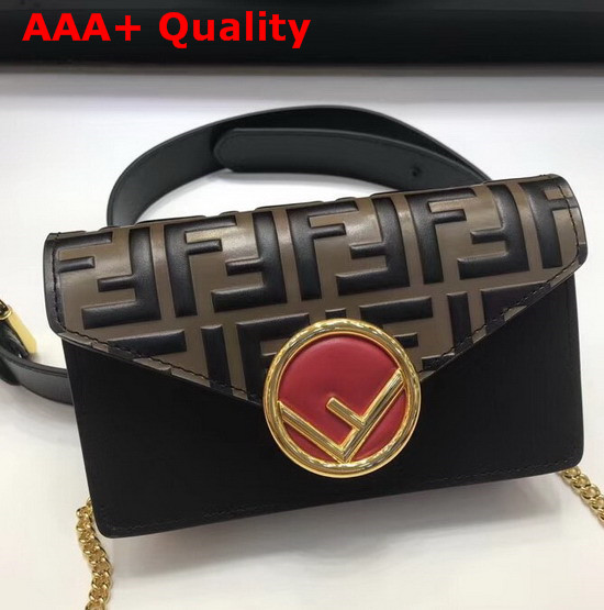 Fendi Kan I F Black Leather Belt Bag with FF Pattern On The Flap Replica