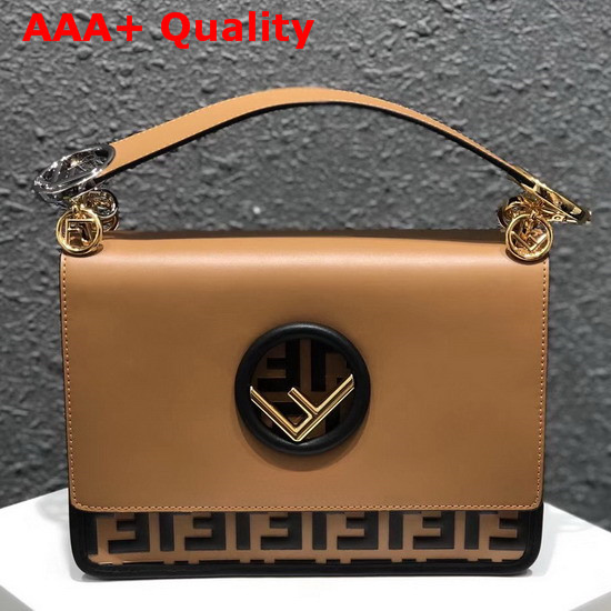 Fendi Kan I Logo Tan Leather Bag with FF Pattern Replica