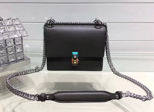 Fendi Kan I Small Mini Bag in Coal Coloured Leather For Sale