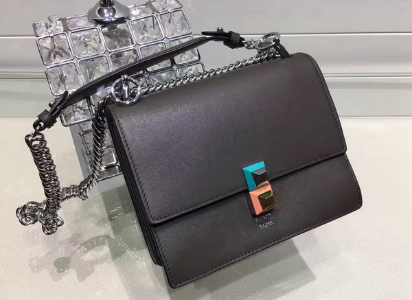 Fendi Kan I Small Mini Bag in Coal Coloured Leather For Sale