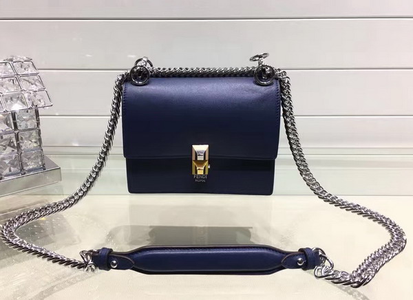 Fendi Kan I Small Mini Bag in Midnight Blue Leather For Sale