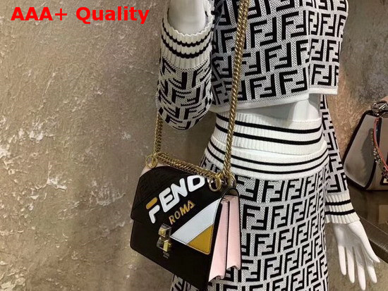 Fendi Kan I Small Multicolor Leather Mini Bag Black and Pink Calfskin Replica