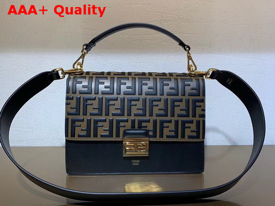 Fendi Kan U Bag in Black Calf Leather with Contrasting Printed Embossed FF Pattern Replica