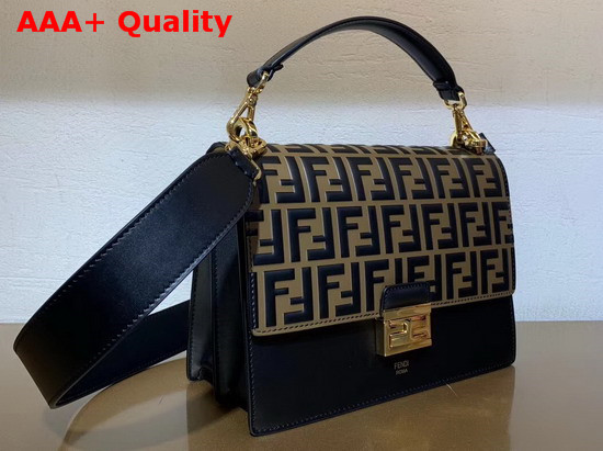 Fendi Kan U Bag in Black Calf Leather with Contrasting Printed Embossed FF Pattern Replica