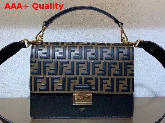 Fendi Kan U Bag in Black Calf Leather with Contrasting Printed Embossed FF Pattern Replica