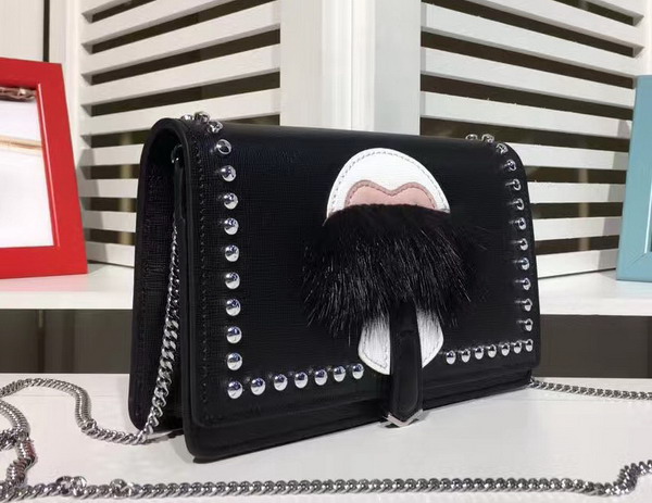 Fendi Karlito Wallet on Chain in Black Leather with Inlays For Sale