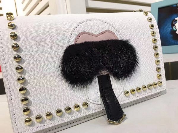 Fendi Karlito Wallet On Chain in White Leather with Inlays For Sale