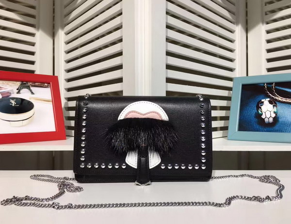 Fendi Karlito Wallet on Chain in Black Leather with Inlays For Sale