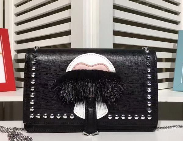 Fendi Karlito Wallet on Chain in Black Leather with Inlays For Sale