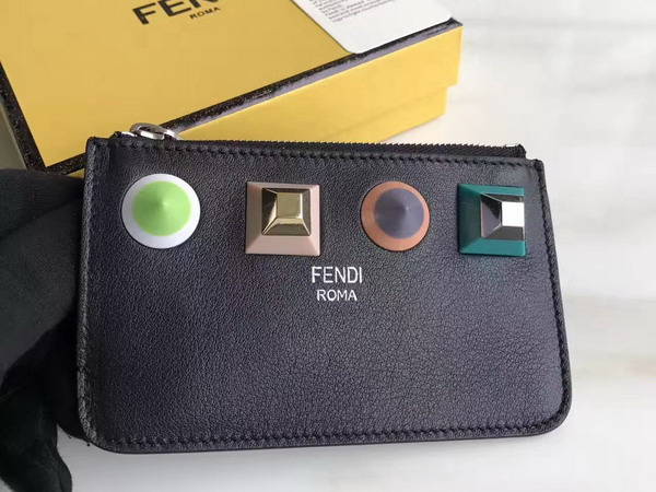 Fendi Keyring Pouch in Black Leather with Four Rainbow Studs For Sale